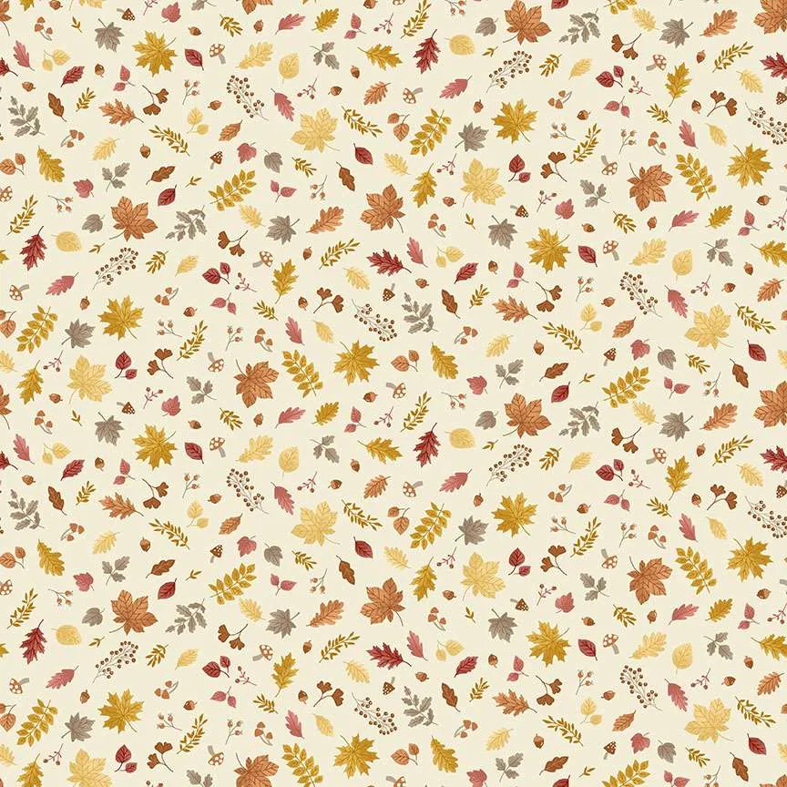 Hello Autumn Foliage Cascade Cream Fabric | Makower