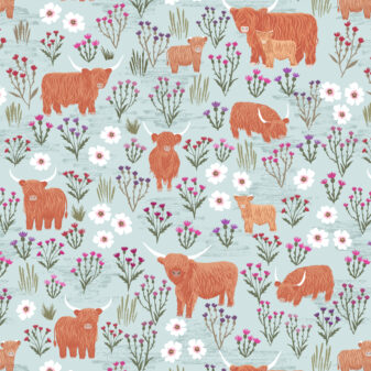 Summer Meadow Highland Breezy Blue Fabric