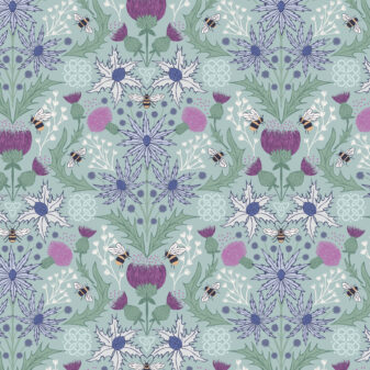 A Celtic Summer Thistle & Bee Duck Egg Fabric