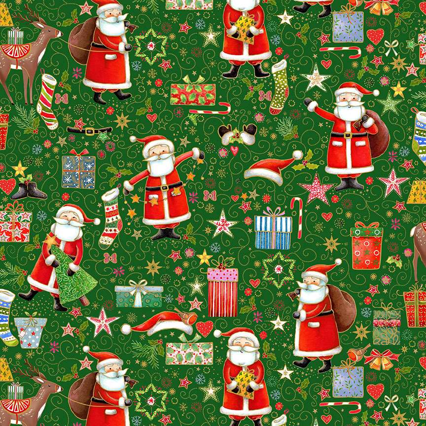 Jolly St Nick Merry Magic Fabric | Makower Christmas Jolly St Nick Merry Magic fabric