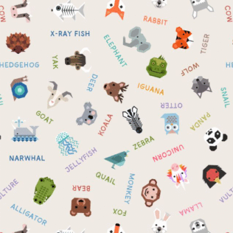Animal Alphabet Animal Names on Cream
