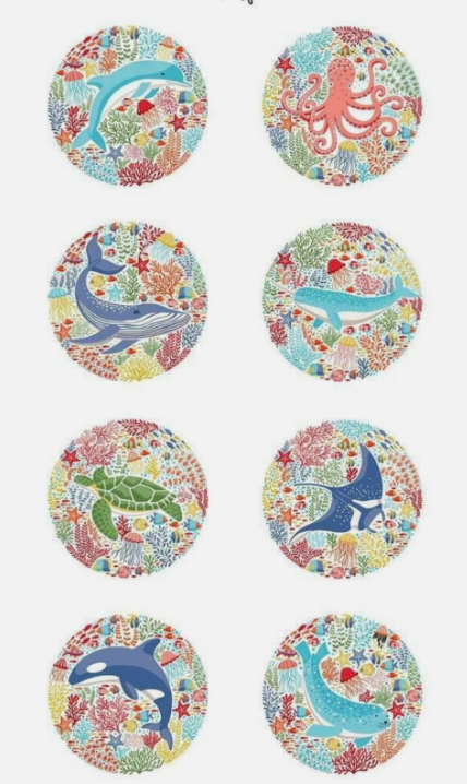 Deep Blue Sea Panel White with Sea Creatures