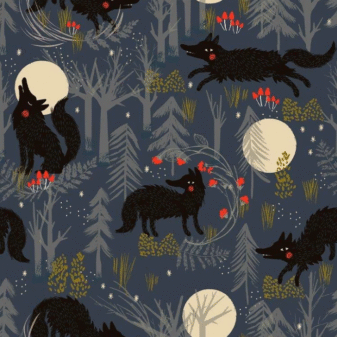 Forest Whispers Wolves Dark Blue